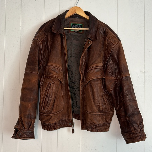 Vintage Town & Country Men’s Genuine Distressed Leather Flight Bomber Jacket - Picture 3 of 16